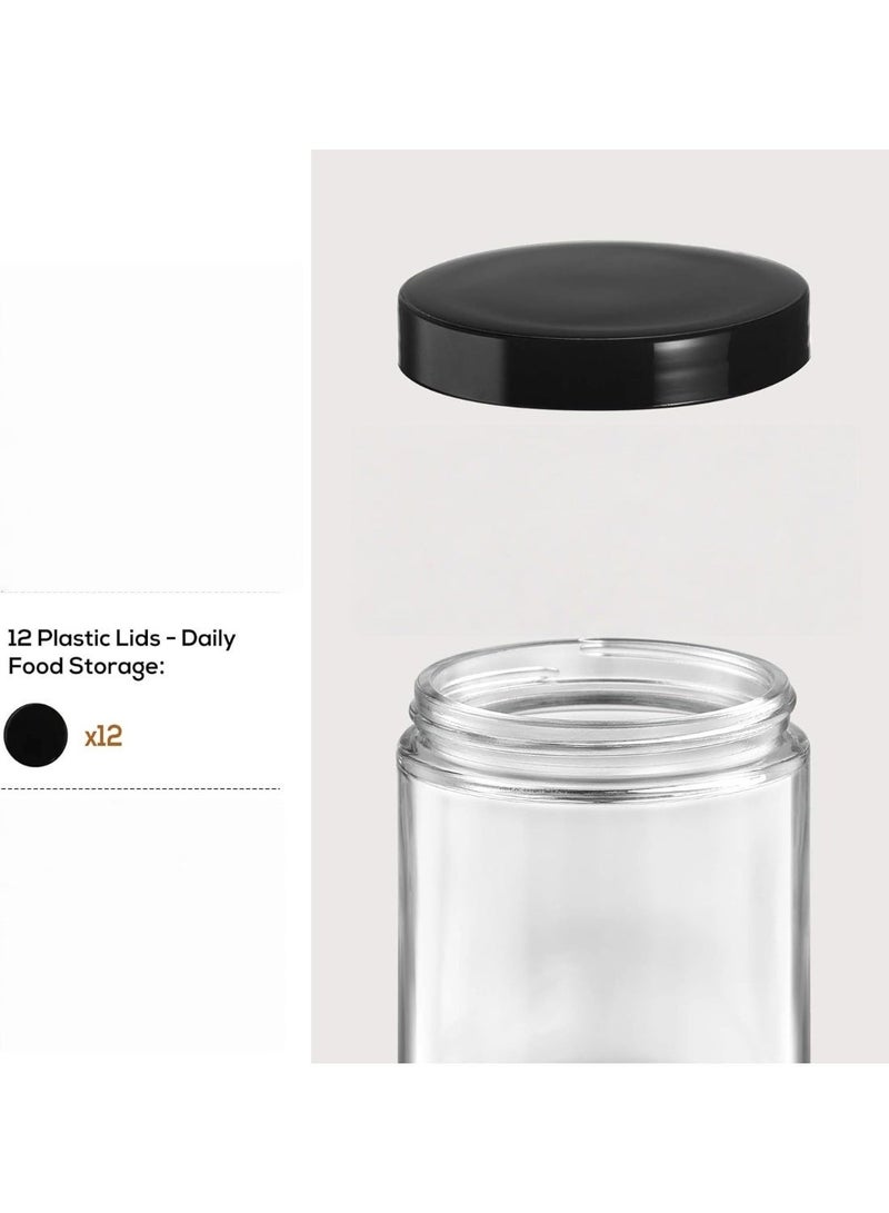 12 Pack, 8 OZ Clear Candle Jars For Making Candle, Thick Glass Jars 12 Plastic Lids - Empty Round Food Storage Containers, Canning Jar For Spice, Powder, Liquid, Sample - Food Grade - Image 3